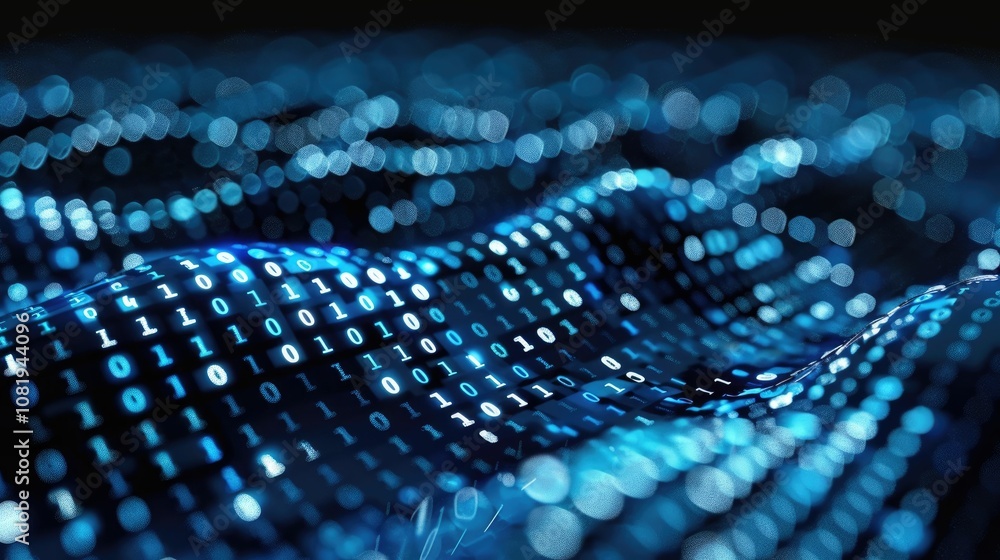 Poster Abstract wave of binary code flowing through space