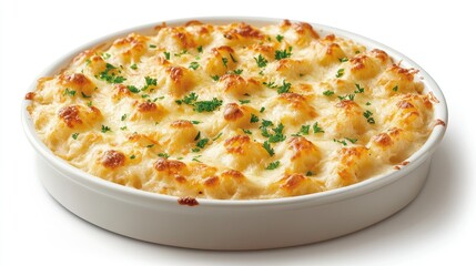 Creamy Dish in White Baking Dish with Tasty Toppings