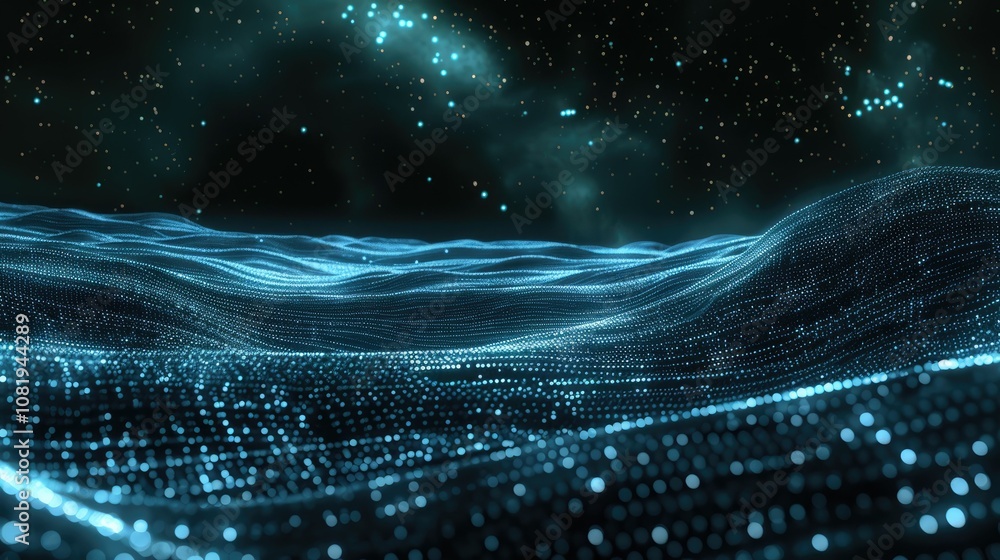 Poster Abstract wave of binary code flowing through space