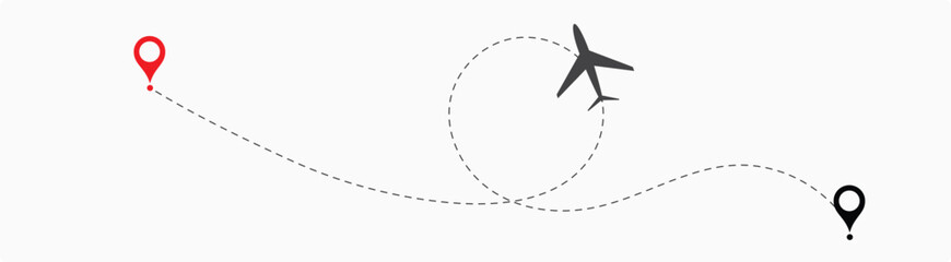 Airplane line path vector icon set of air plane flight route with start point and dash line trace. Plane vector icon and dotted line airplane path 17