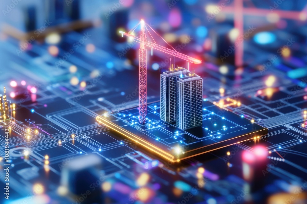 Aufkleber ai-driven construction design optimization urban environment digital rendering modern aesthetics
