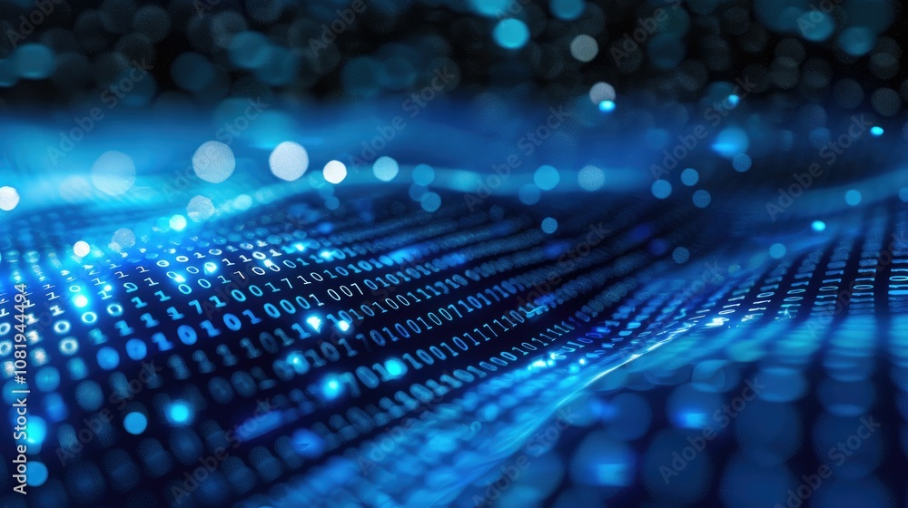 Fototapete Abstract wave of binary code flowing through space