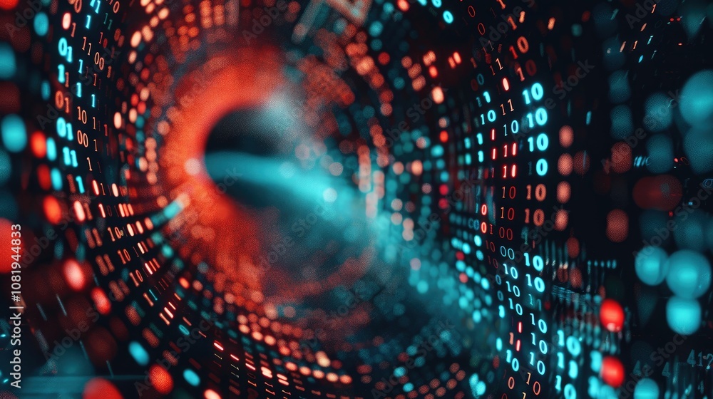 Poster Abstract wave of binary code flowing through space