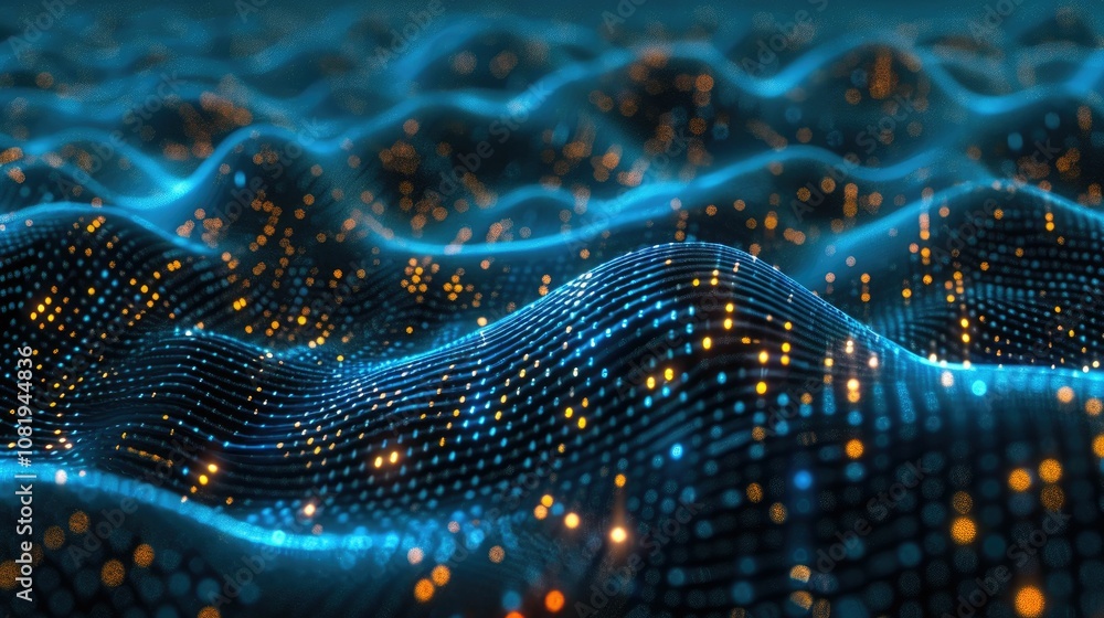 Poster Abstract wave of binary code flowing through space