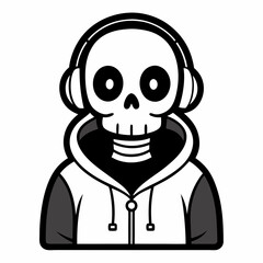 Skeleton character with headphones vector illustration, robot cyborg, halloween vector