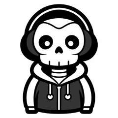 Skeleton character with headphones vector illustration, robot cyborg, halloween vector