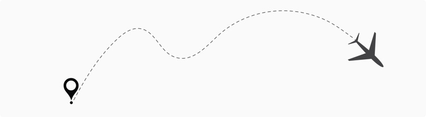 Naklejka premium Airplane or aeroplane routes path. Aircraft tracking plane path, travel, map pins, location pins.