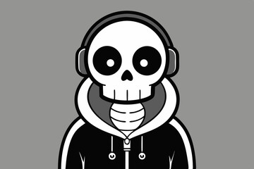 Skeleton character with headphones vector illustration, robot cyborg, halloween vector