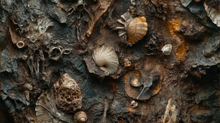 Close-Up of Fossilized Sea Creatures on Natural Surface