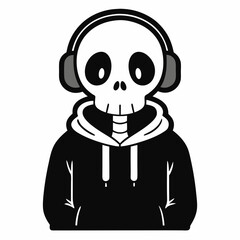 Skeleton character with headphones vector illustration, robot cyborg, halloween vector