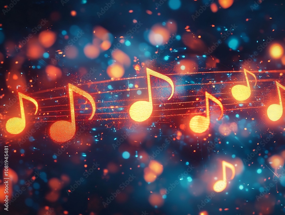 Poster glowing musical loading bar representing song composition progression