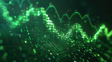 Abstract money growth with digital binary codes forming a rising chart
