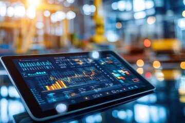 Ai-enhanced construction scheduling with digital tablet display industrial site technology insights modern workspace close-up view innovative solutions