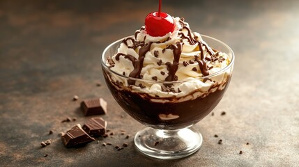 Delicious Chocolate Sundae with Cherry Topping
