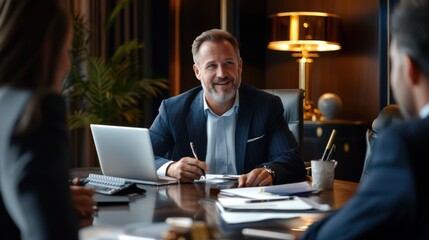 Strategic business meeting luxurious office professional setting modern environment corporate perspective