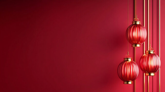 Minimal red background with decorative lanterns for celebration