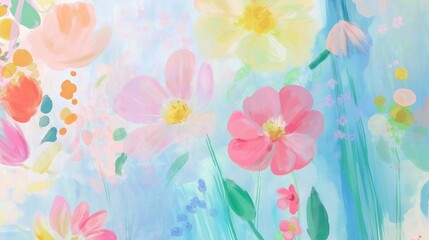 minimalist oil painting style illustration of colorful flower blossoming in light pastel tone color