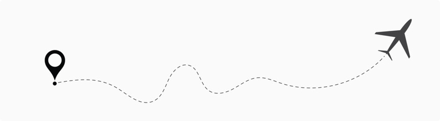 Airplane or aeroplane routes path. Aircraft tracking plane path, travel, map pins, location pins.