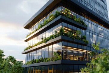 Obraz premium Modern office building design urban environment editorial photography green architecture contemporary viewpoint