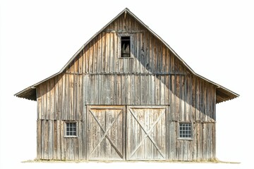 Old rustic wooden barn with double doors.