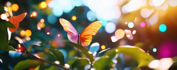 Fototapeta premium Fluttering butterfly wings sunlit garden nature scene enchanting atmosphere close-up intricate beauty