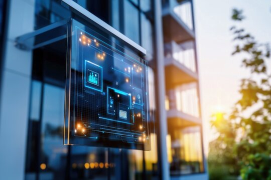 Smart sensors monitoring structural health urban setting digital display modern architecture futuristic view technology integration