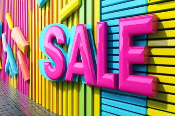 A large, vibrant "SALE" text in stunning colors, with dynamic shadows and eye-catching effects, ideal for online or print ads. 