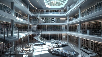 Obraz premium Modern library with digital book retrieval systems