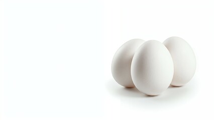Three white eggs on a light background.