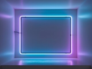 empty screen with neon light frame for display.