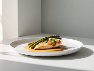 Gourmet Chicken Breast With Asparagus And Sauce.