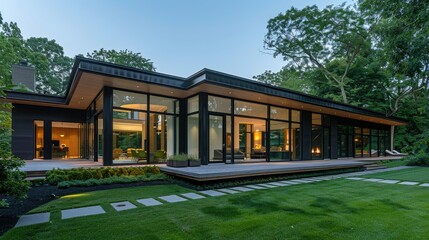 Modern house exterior with clean lines and large windows