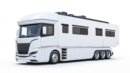 White Luxury Motorhome with Sleek Design and Large Windows