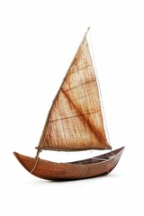 Fototapeta premium Wooden boat with woven sail.