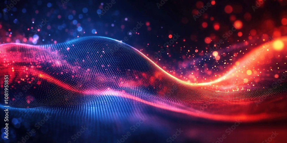 Poster abstract waves of light with vibrant red and blue glows creating a stunning visual effect for digita
