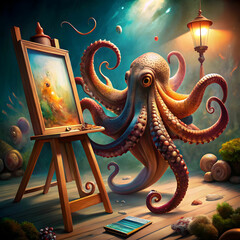Obraz premium Masterpiece in the Making: An Octopus Artist at Work