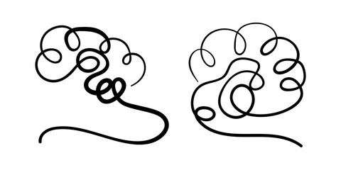 Vector hand drawn human brain squiggly line art on transparent background