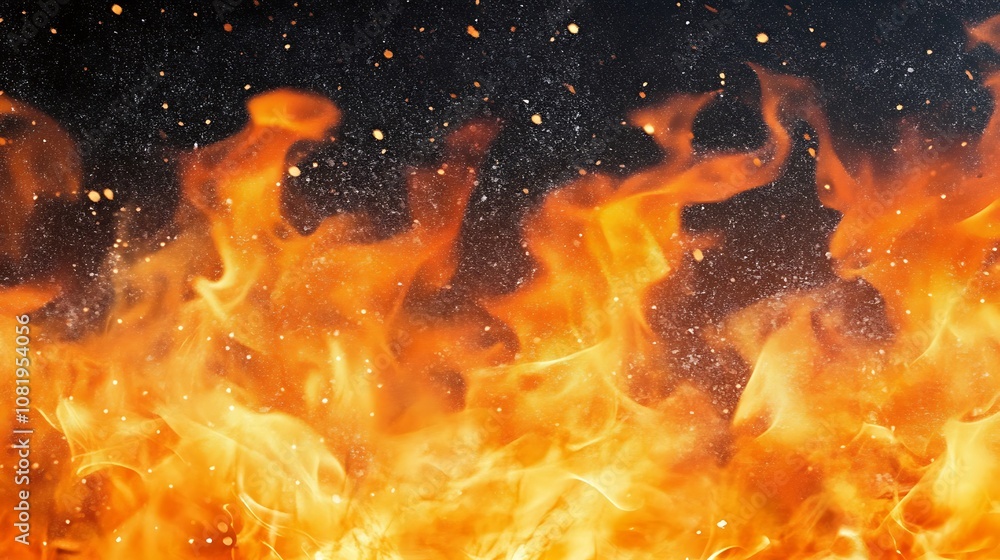 Poster a stunning display of flames and sparks creating an intense fire effect against a dark background