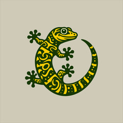 Gecko Lizzard Illustration on Green Background