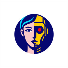 Obraz premium Woman Robot Head Vector Icon Illustration