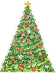 watercolor hand drawn Winter, xmas, new year evergreen decorated Christmas tree
