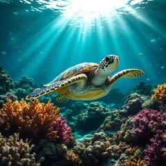 Fototapeta premium Swimming turtle