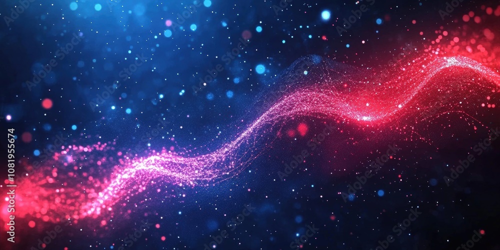 Aufkleber vibrant abstract background with sparkling particles and colorful light waves in blue and red hues f
