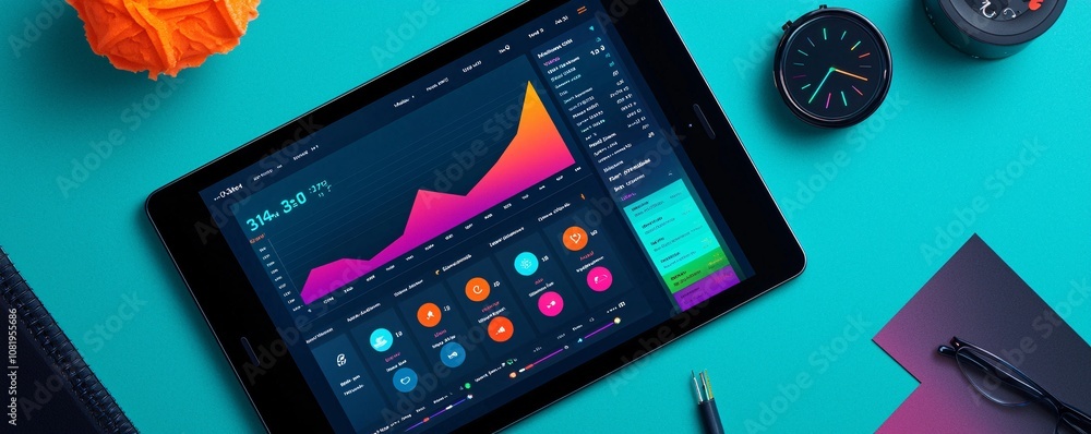 Poster graphic app interface mockup on a tablet, isolated with a blank background to emphasize design eleme