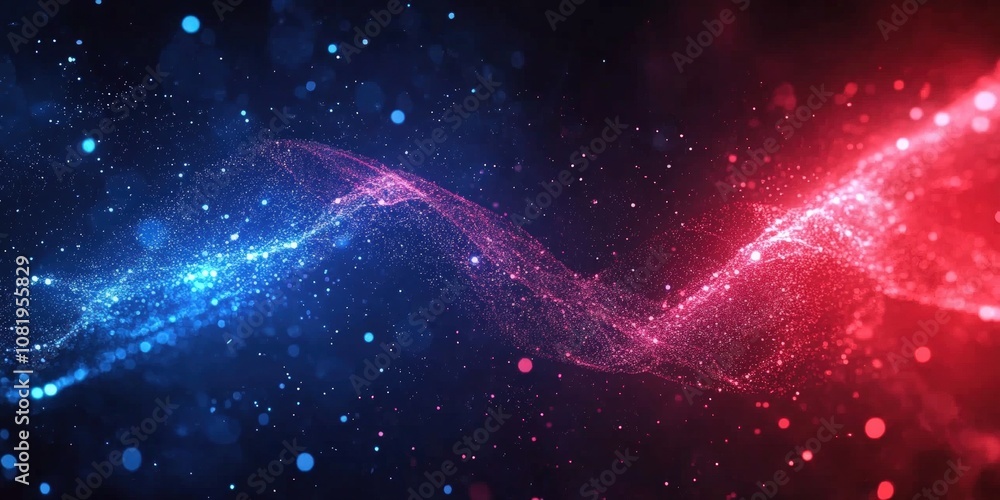 Poster vibrant abstract background with blue and red waves of light and sparkles in a stunning cosmic scene