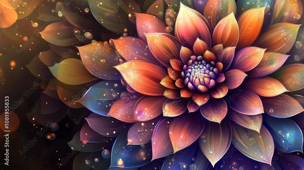 Aufkleber Vibrant Abstract Flower Design in Stunning Color Palette with Lush Petals and Sparkling Background for Artistic or Decorative Use