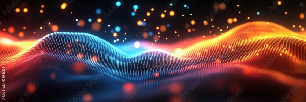 Poster vibrant abstract wave pattern with colorful lights and gentle motion creating a dynamic display of e
