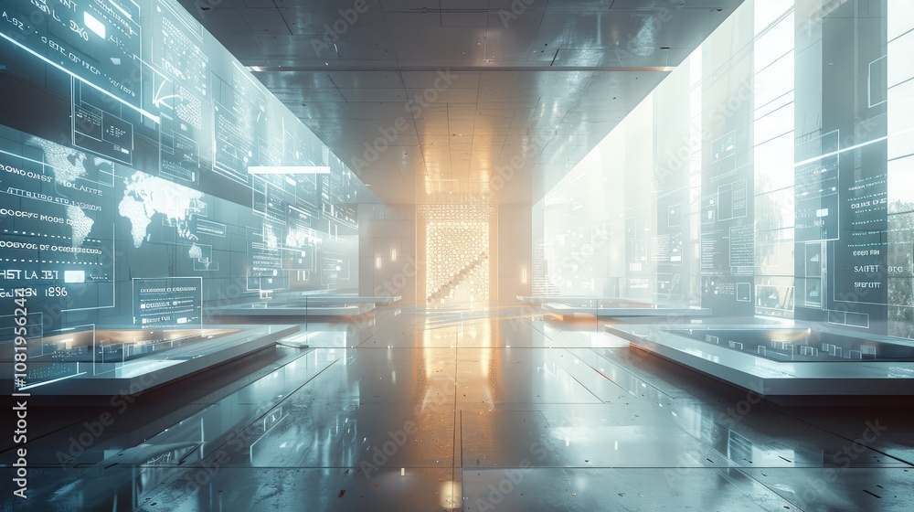 Poster Minimalist building exterior with unique light patterns