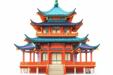 Fototapeta premium Colorful Asian temple with curved roof.