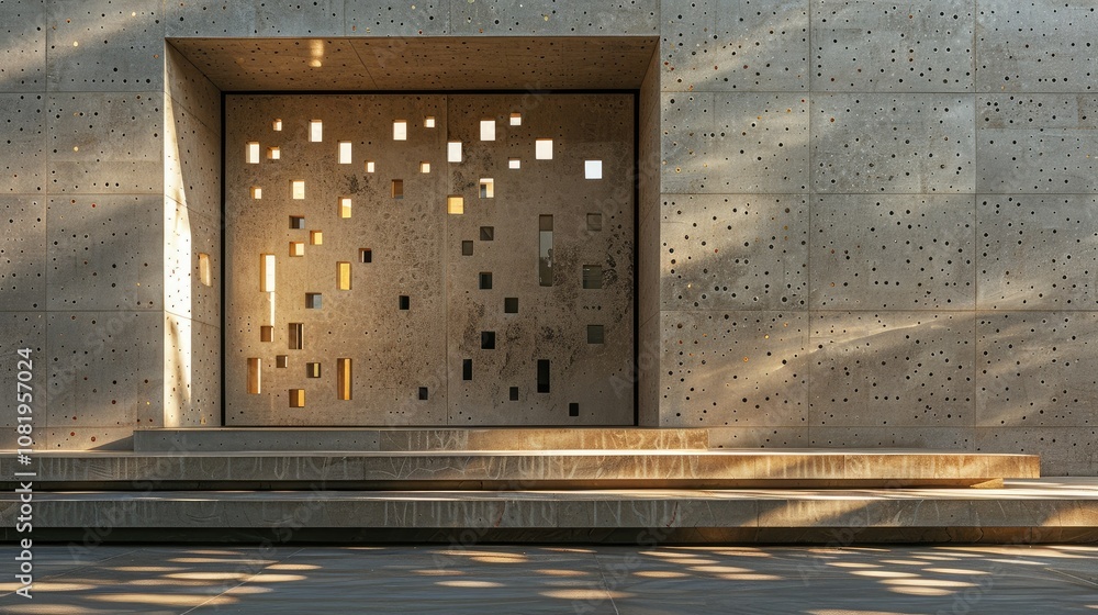 Poster Minimalist building exterior with unique light patterns